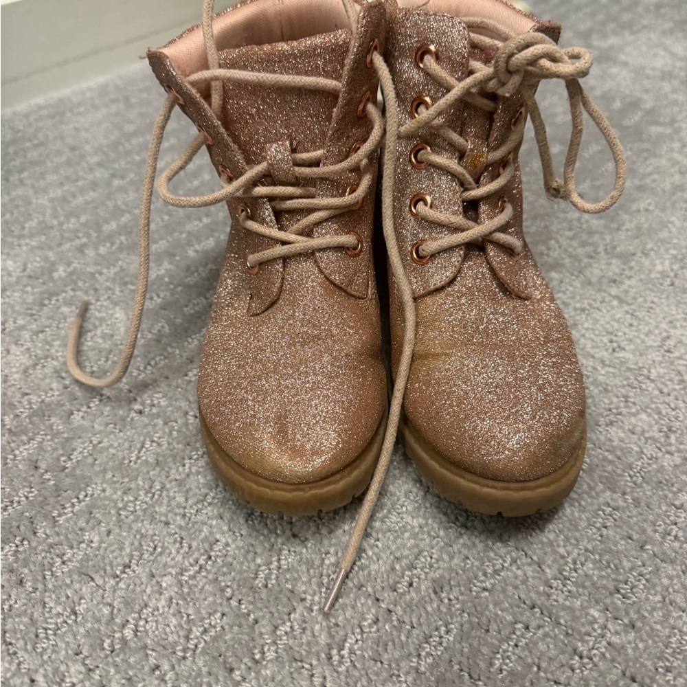 MIA Girls' Glitter Lace-Up Ankle Boots - Rose Gold